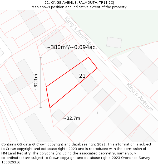 21, KINGS AVENUE, FALMOUTH, TR11 2QJ: Plot and title map
