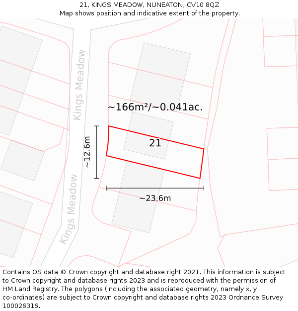 21, KINGS MEADOW, NUNEATON, CV10 8QZ: Plot and title map