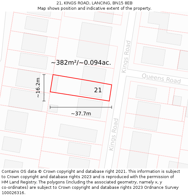 21, KINGS ROAD, LANCING, BN15 8EB: Plot and title map