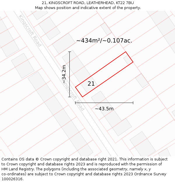 21, KINGSCROFT ROAD, LEATHERHEAD, KT22 7BU: Plot and title map