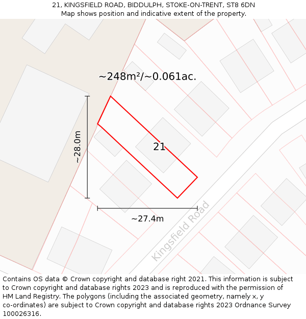 21, KINGSFIELD ROAD, BIDDULPH, STOKE-ON-TRENT, ST8 6DN: Plot and title map