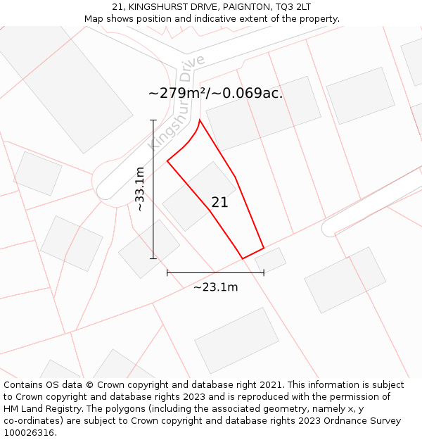 21, KINGSHURST DRIVE, PAIGNTON, TQ3 2LT: Plot and title map