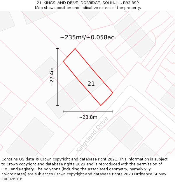 21, KINGSLAND DRIVE, DORRIDGE, SOLIHULL, B93 8SP: Plot and title map