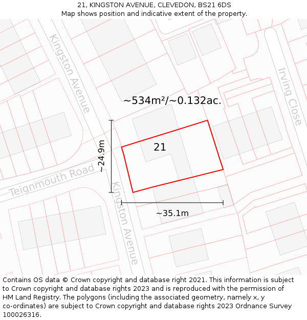 21, KINGSTON AVENUE, CLEVEDON, BS21 6DS: Plot and title map