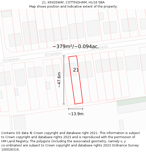 21, KINGSWAY, COTTINGHAM, HU16 5BA: Plot and title map