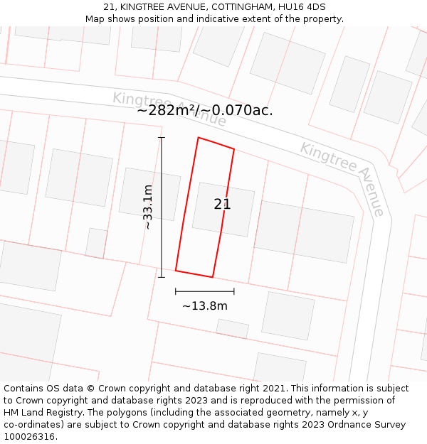 21, KINGTREE AVENUE, COTTINGHAM, HU16 4DS: Plot and title map