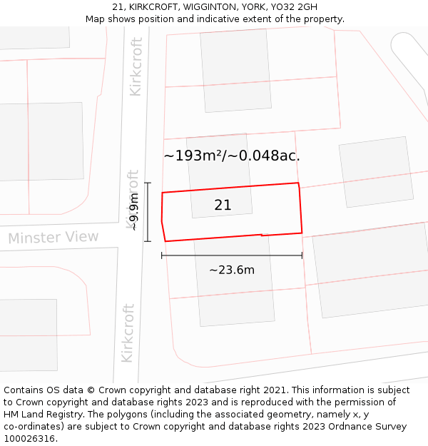 21, KIRKCROFT, WIGGINTON, YORK, YO32 2GH: Plot and title map