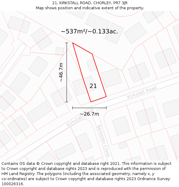 21, KIRKSTALL ROAD, CHORLEY, PR7 3JR: Plot and title map
