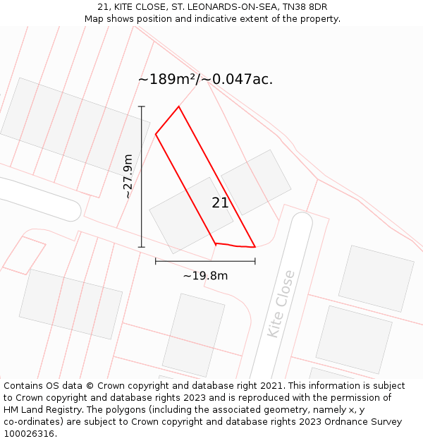 21, KITE CLOSE, ST. LEONARDS-ON-SEA, TN38 8DR: Plot and title map
