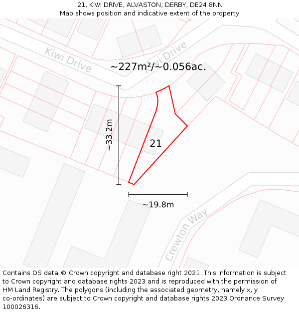 21, KIWI DRIVE, ALVASTON, DERBY, DE24 8NN: Plot and title map