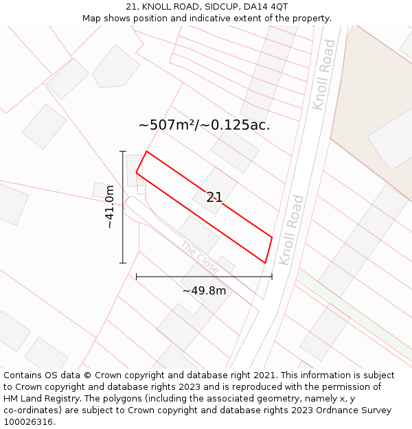 21, KNOLL ROAD, SIDCUP, DA14 4QT: Plot and title map