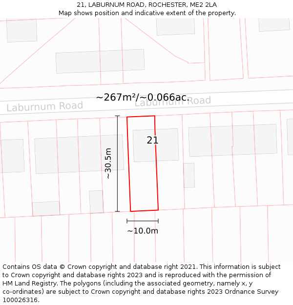 21, LABURNUM ROAD, ROCHESTER, ME2 2LA: Plot and title map