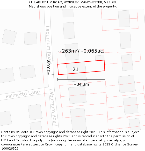 21, LABURNUM ROAD, WORSLEY, MANCHESTER, M28 7EL: Plot and title map