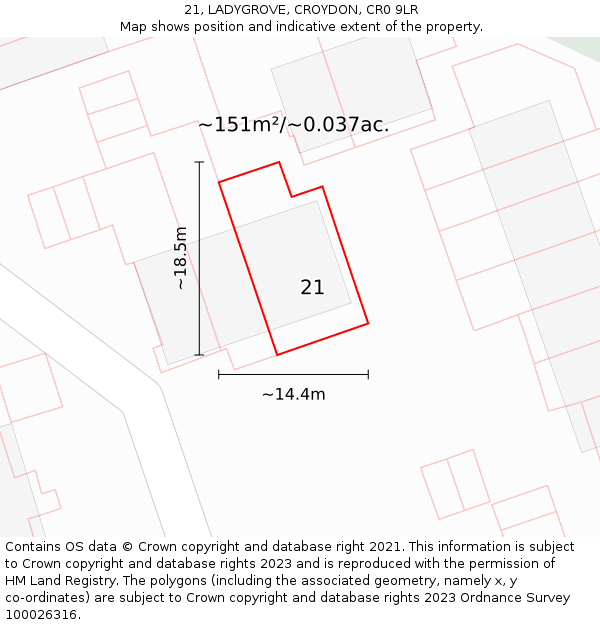 21, LADYGROVE, CROYDON, CR0 9LR: Plot and title map