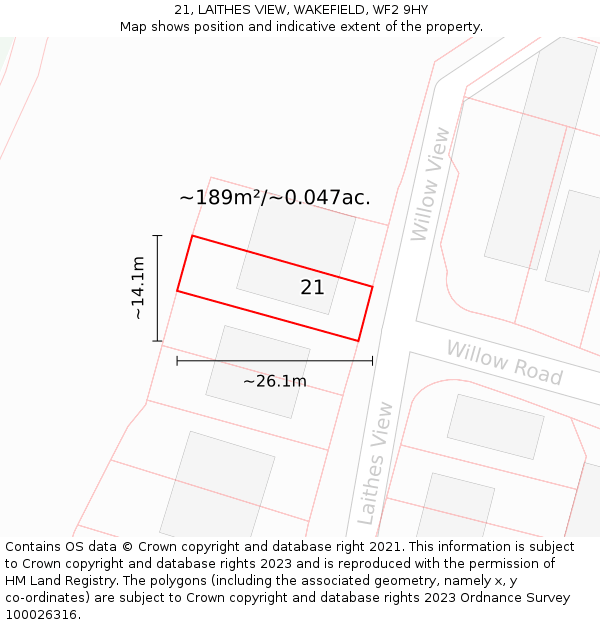 21, LAITHES VIEW, WAKEFIELD, WF2 9HY: Plot and title map