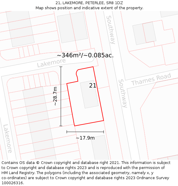 21, LAKEMORE, PETERLEE, SR8 1DZ: Plot and title map