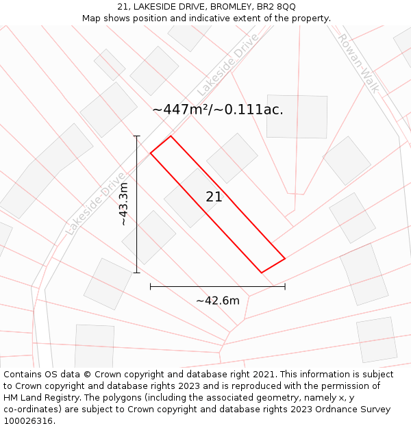 21, LAKESIDE DRIVE, BROMLEY, BR2 8QQ: Plot and title map