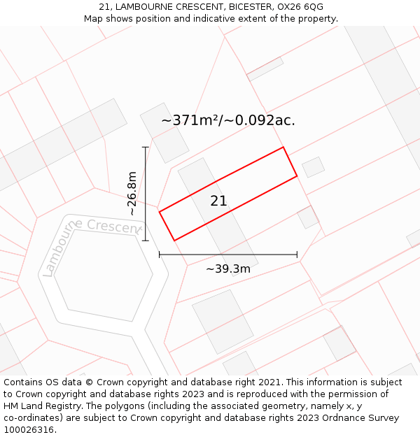 21, LAMBOURNE CRESCENT, BICESTER, OX26 6QG: Plot and title map