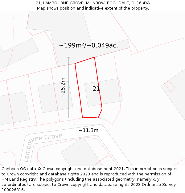21, LAMBOURNE GROVE, MILNROW, ROCHDALE, OL16 4YA: Plot and title map