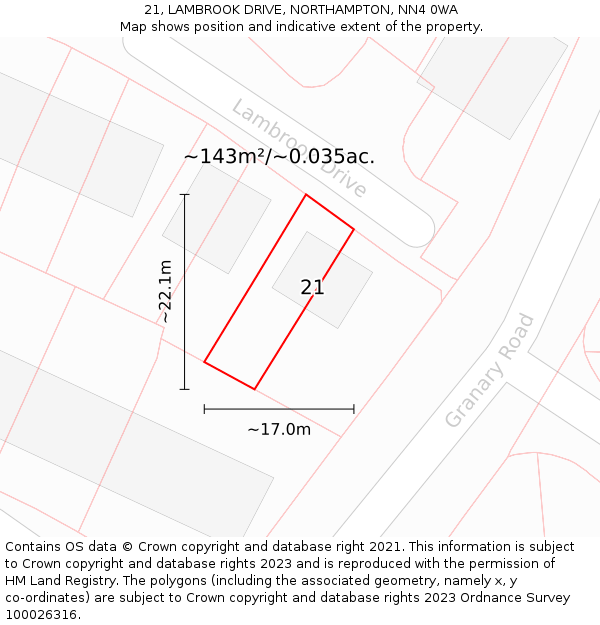 21, LAMBROOK DRIVE, NORTHAMPTON, NN4 0WA: Plot and title map