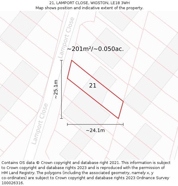 21, LAMPORT CLOSE, WIGSTON, LE18 3WH: Plot and title map