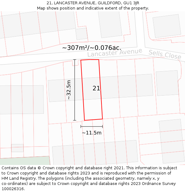 21, LANCASTER AVENUE, GUILDFORD, GU1 3JR: Plot and title map