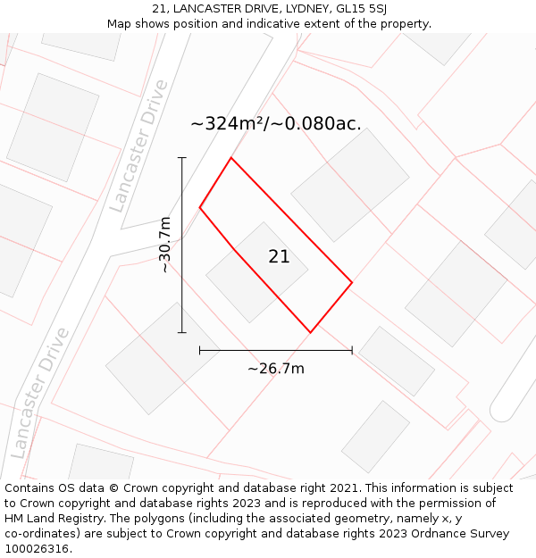 21, LANCASTER DRIVE, LYDNEY, GL15 5SJ: Plot and title map