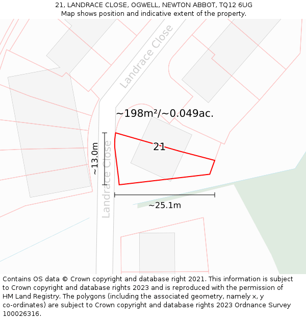 21, LANDRACE CLOSE, OGWELL, NEWTON ABBOT, TQ12 6UG: Plot and title map