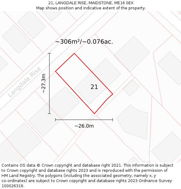 21, LANGDALE RISE, MAIDSTONE, ME16 0EX: Plot and title map