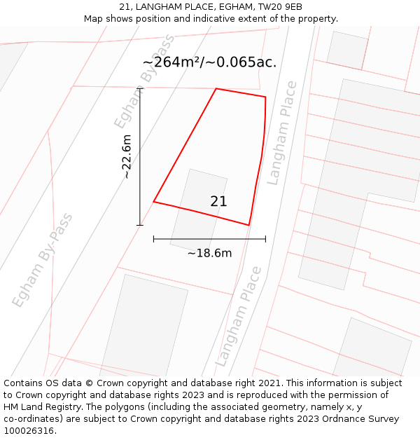 21, LANGHAM PLACE, EGHAM, TW20 9EB: Plot and title map