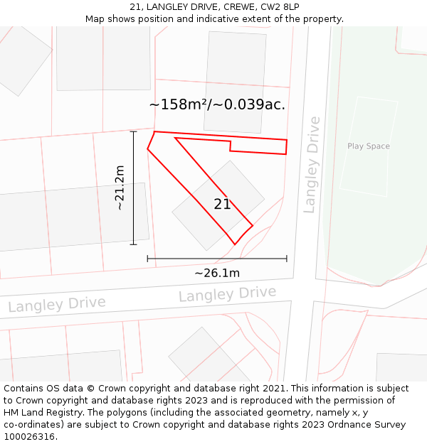 21, LANGLEY DRIVE, CREWE, CW2 8LP: Plot and title map