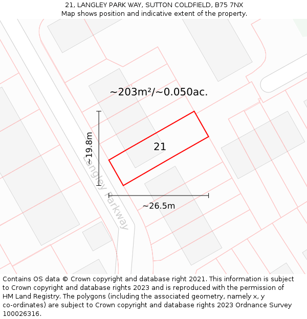21, LANGLEY PARK WAY, SUTTON COLDFIELD, B75 7NX: Plot and title map