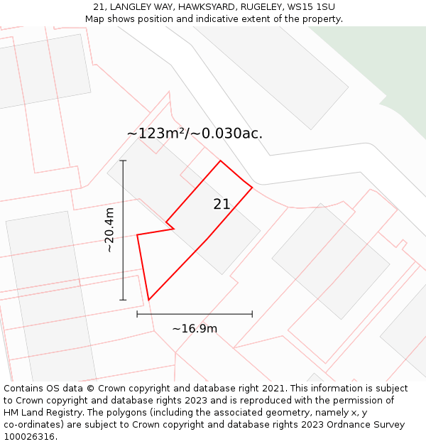 21, LANGLEY WAY, HAWKSYARD, RUGELEY, WS15 1SU: Plot and title map