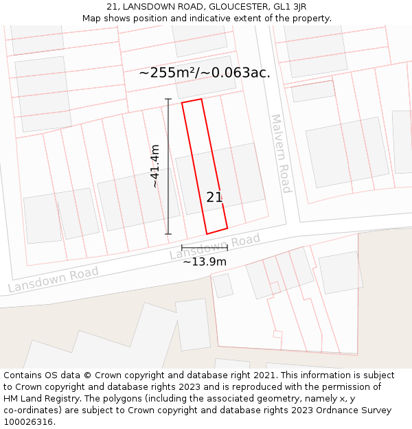 21, LANSDOWN ROAD, GLOUCESTER, GL1 3JR: Plot and title map