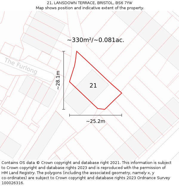 21, LANSDOWN TERRACE, BRISTOL, BS6 7YW: Plot and title map