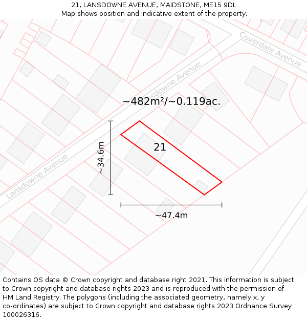 21, LANSDOWNE AVENUE, MAIDSTONE, ME15 9DL: Plot and title map