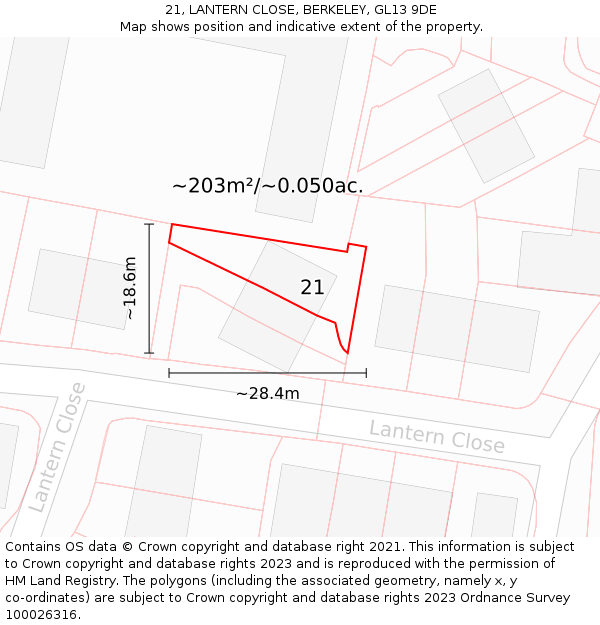 21, LANTERN CLOSE, BERKELEY, GL13 9DE: Plot and title map