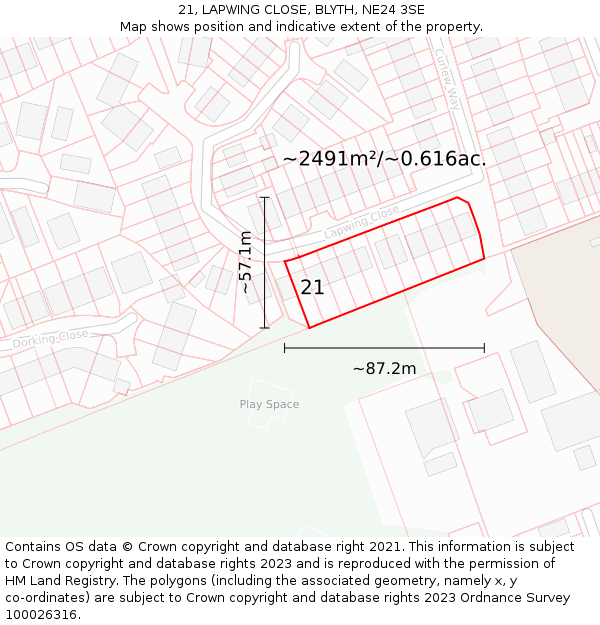 21, LAPWING CLOSE, BLYTH, NE24 3SE: Plot and title map