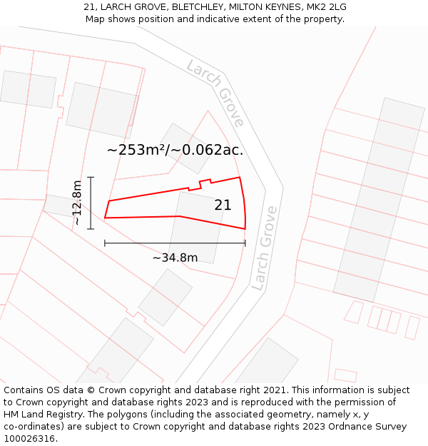 21, LARCH GROVE, BLETCHLEY, MILTON KEYNES, MK2 2LG: Plot and title map
