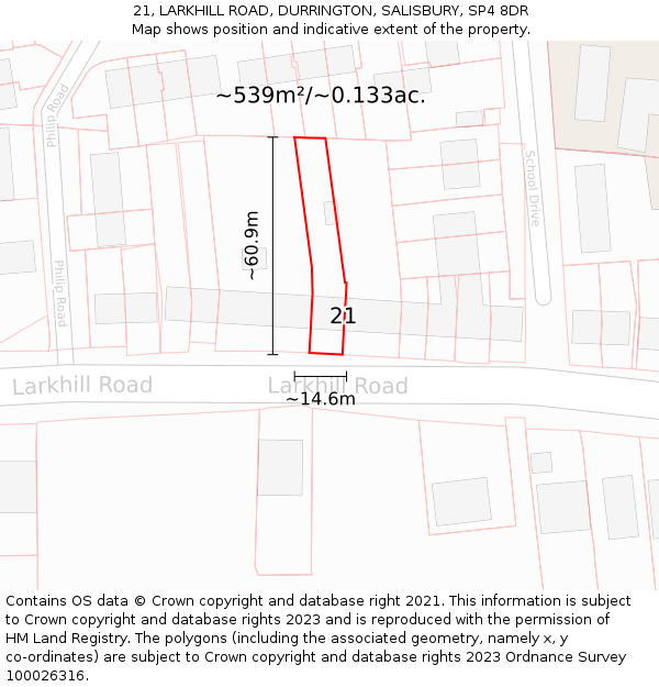 21, LARKHILL ROAD, DURRINGTON, SALISBURY, SP4 8DR: Plot and title map