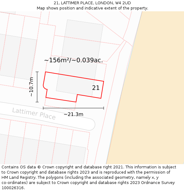 21, LATTIMER PLACE, LONDON, W4 2UD: Plot and title map