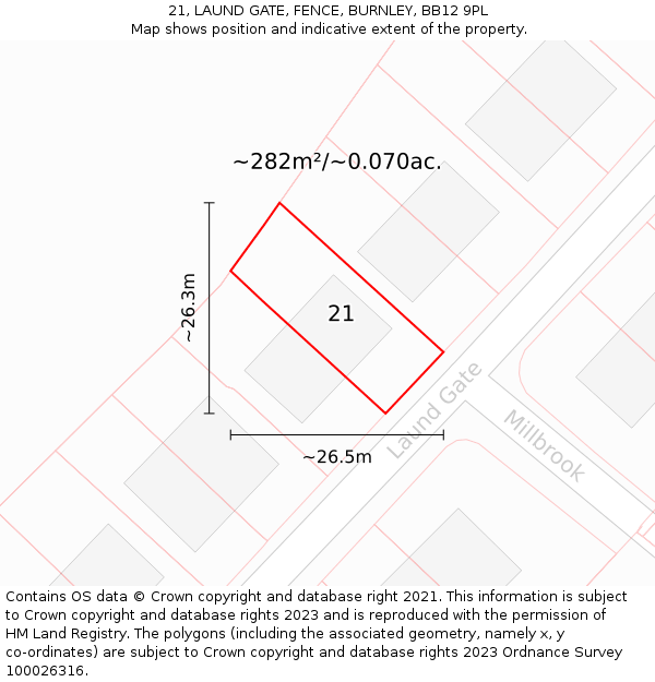 21, LAUND GATE, FENCE, BURNLEY, BB12 9PL: Plot and title map