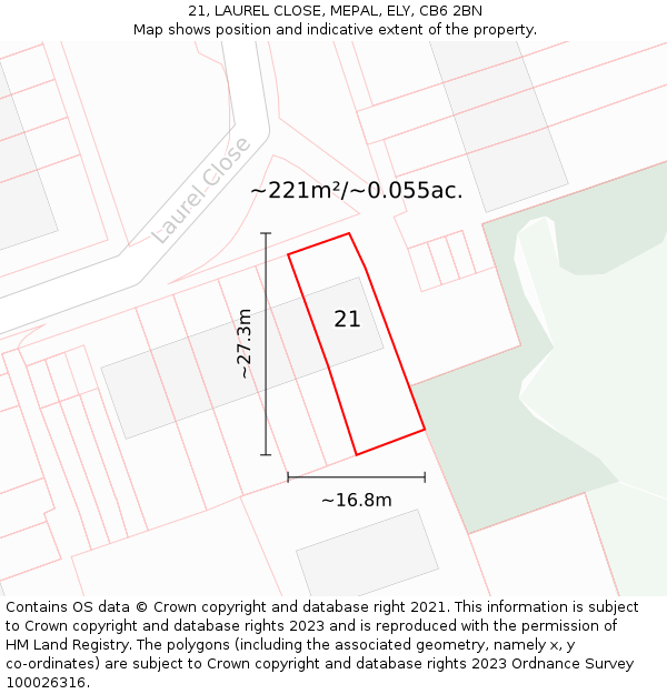 21, LAUREL CLOSE, MEPAL, ELY, CB6 2BN: Plot and title map