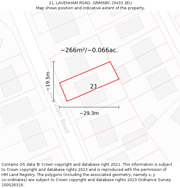 21, LAVENHAM ROAD, GRIMSBY, DN33 3EU: Plot and title map