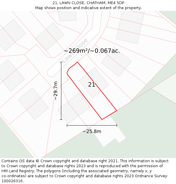 21, LAWN CLOSE, CHATHAM, ME4 5DP: Plot and title map