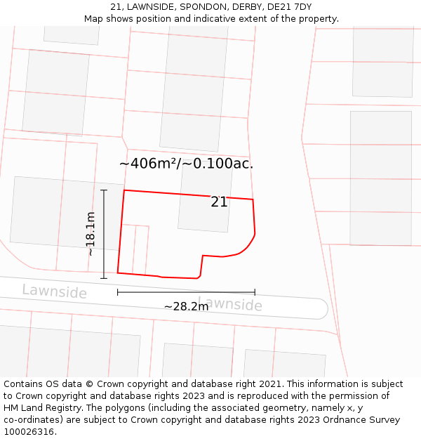 21, LAWNSIDE, SPONDON, DERBY, DE21 7DY: Plot and title map