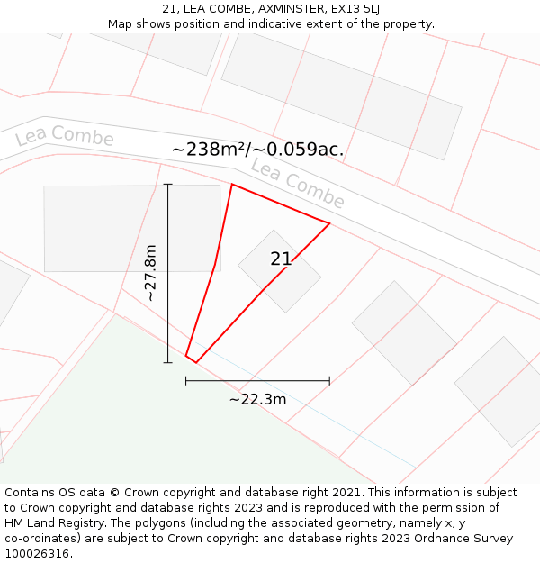 21, LEA COMBE, AXMINSTER, EX13 5LJ: Plot and title map
