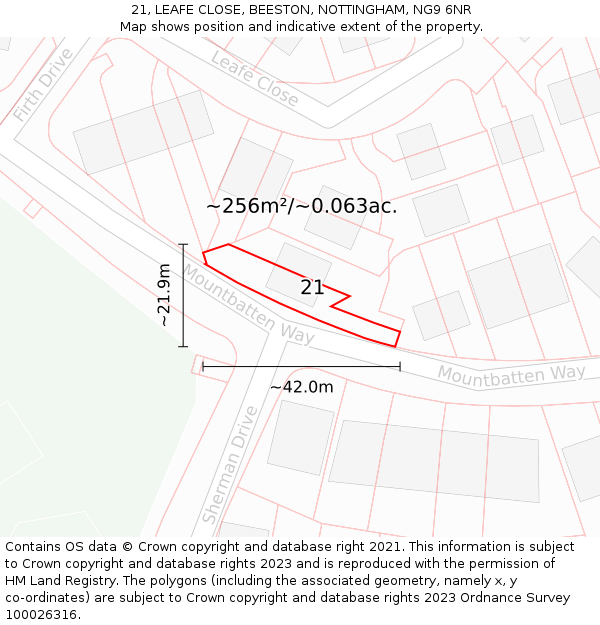 21, LEAFE CLOSE, BEESTON, NOTTINGHAM, NG9 6NR: Plot and title map