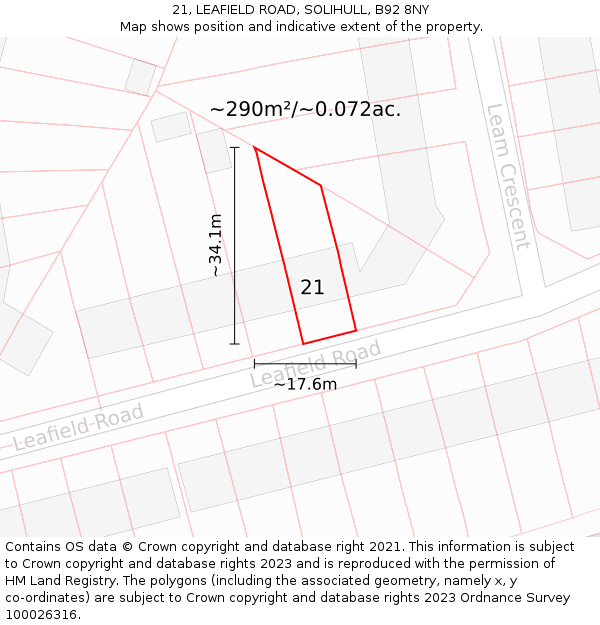 21, LEAFIELD ROAD, SOLIHULL, B92 8NY: Plot and title map