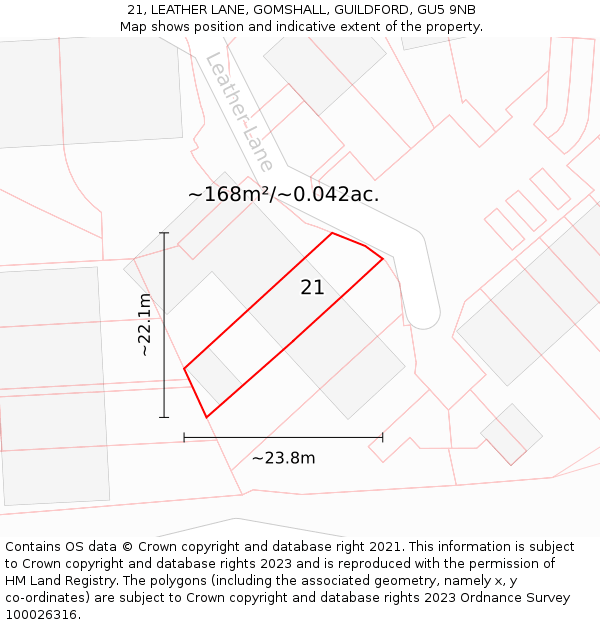 21, LEATHER LANE, GOMSHALL, GUILDFORD, GU5 9NB: Plot and title map